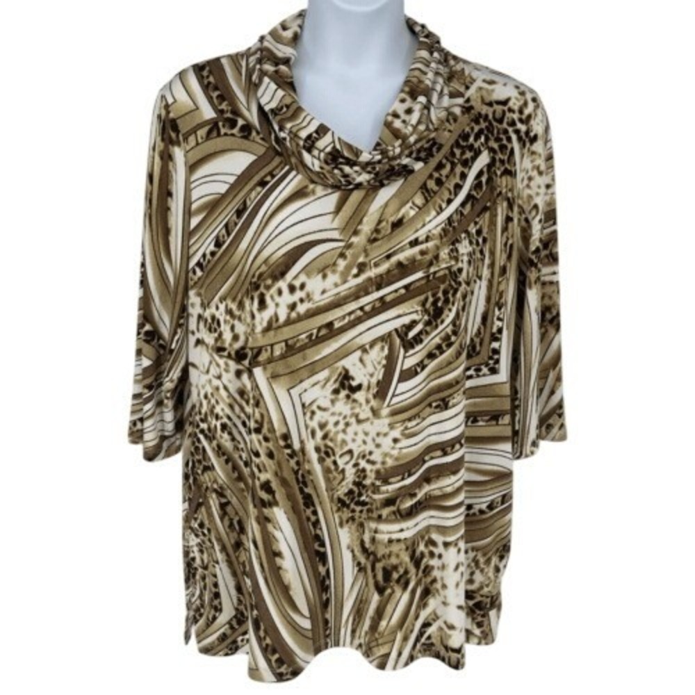 Chico's‎ Animal Print Cowl Neck Top XL